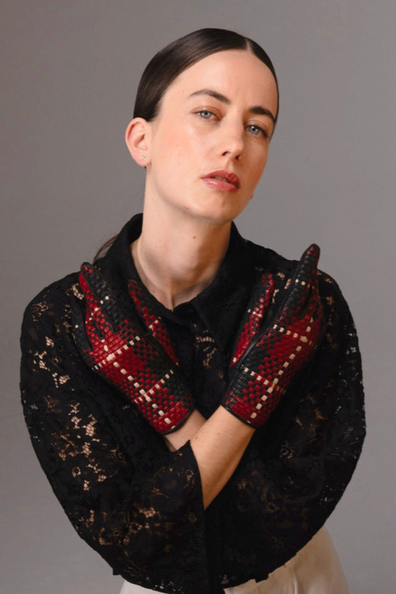 Gants Stanislava Cuir Doublés Soie - Noir Tactile/Noir Cardinal Moutarde - Femme