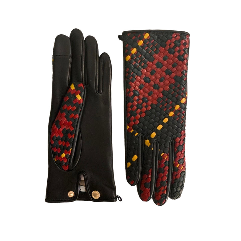 Gants Stanislava Cuir Doublés Soie - Noir Tactile/Noir Cardinal Moutarde - Femme