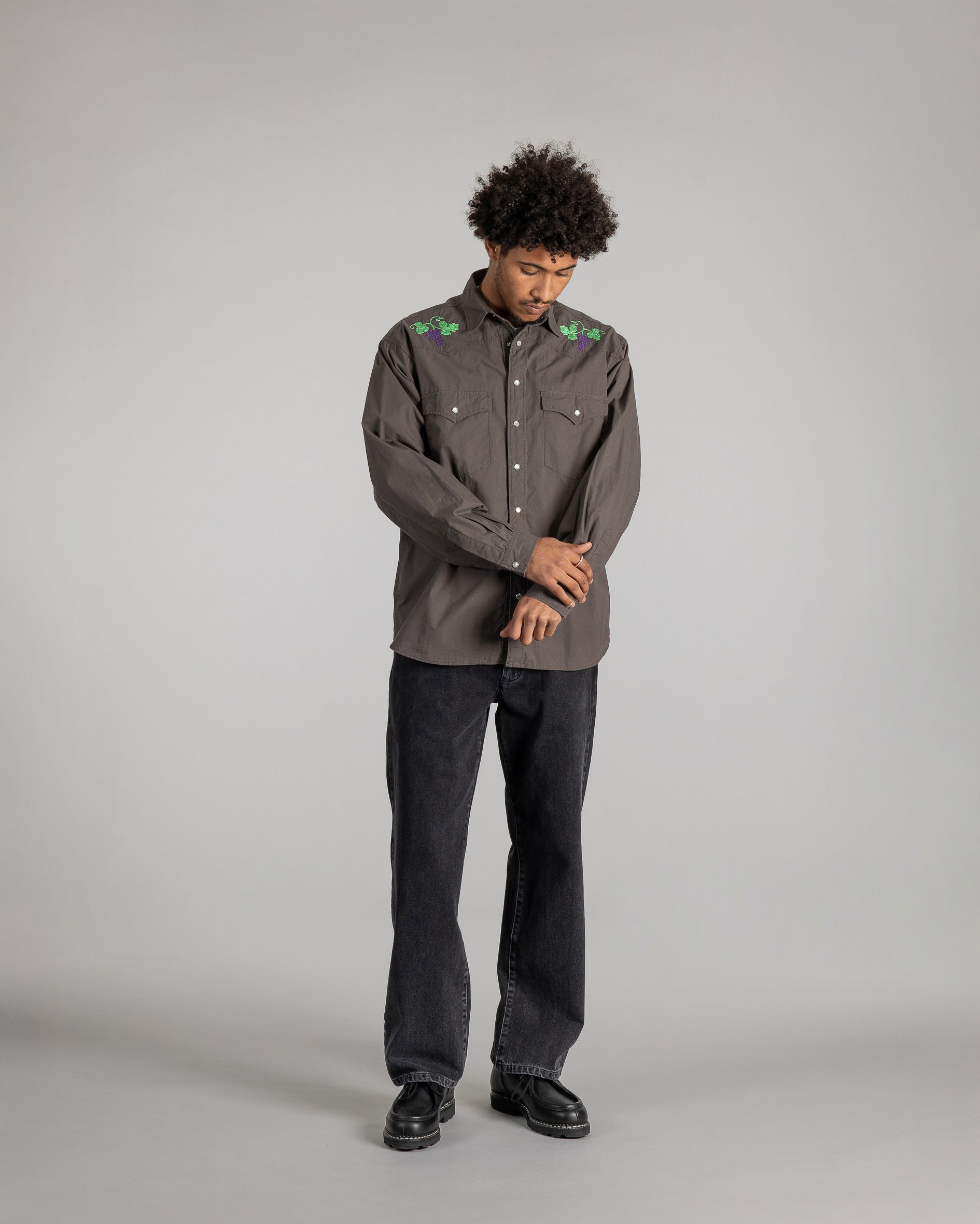 Western Shirt - Washed Black Poplin