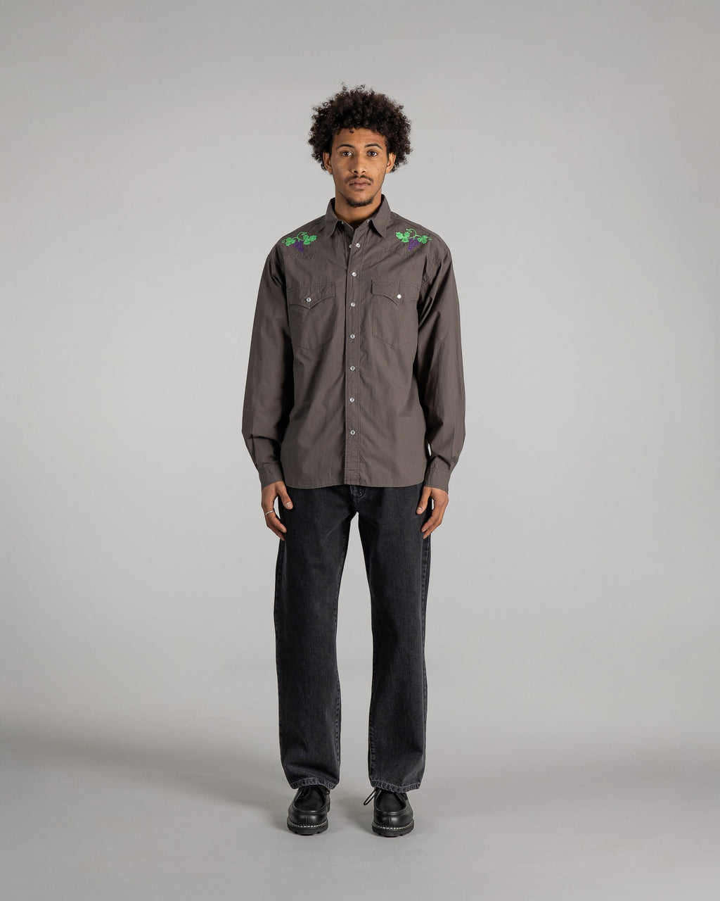 Western Shirt - Washed Black Poplin