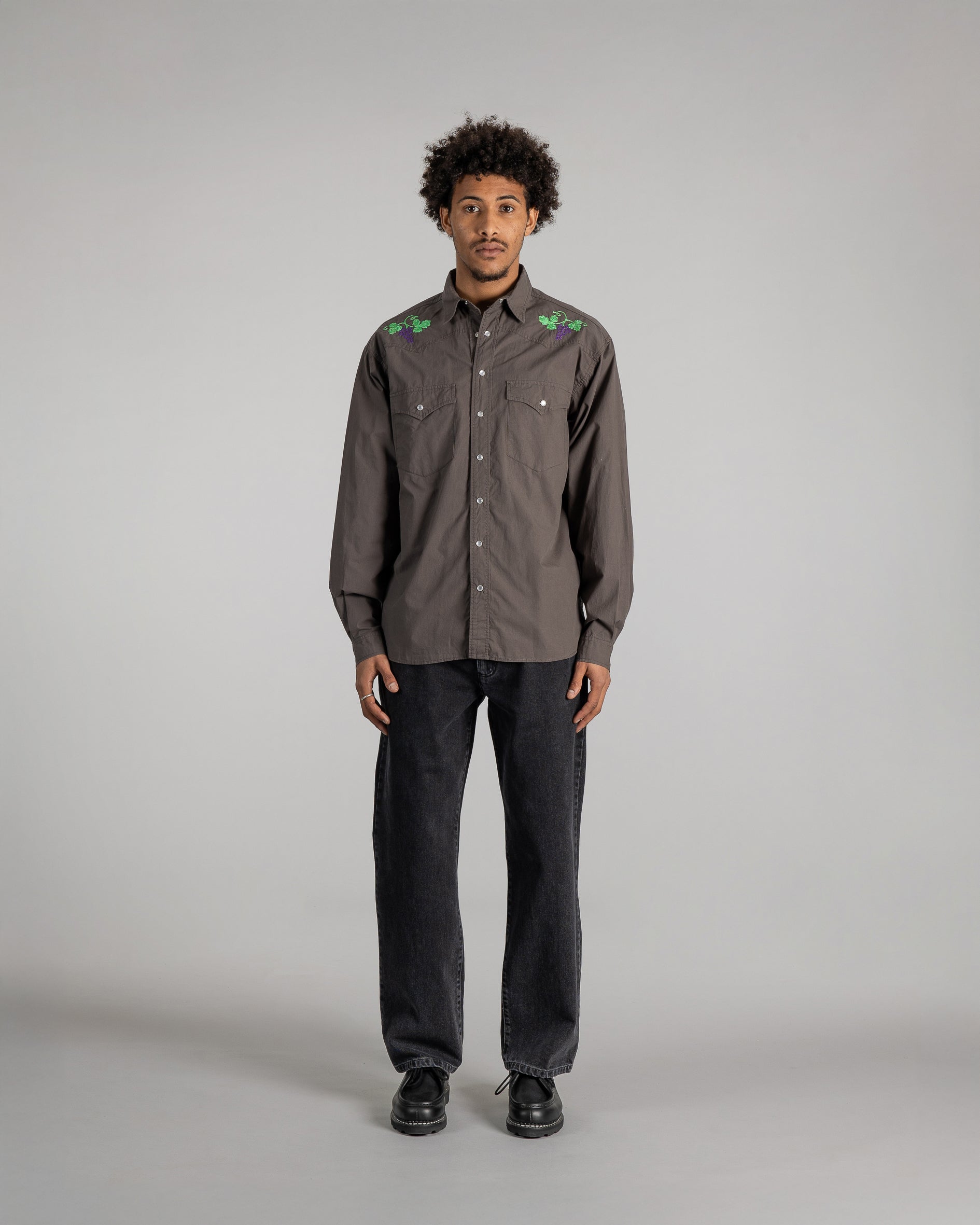 Western Shirt - Washed Black Poplin