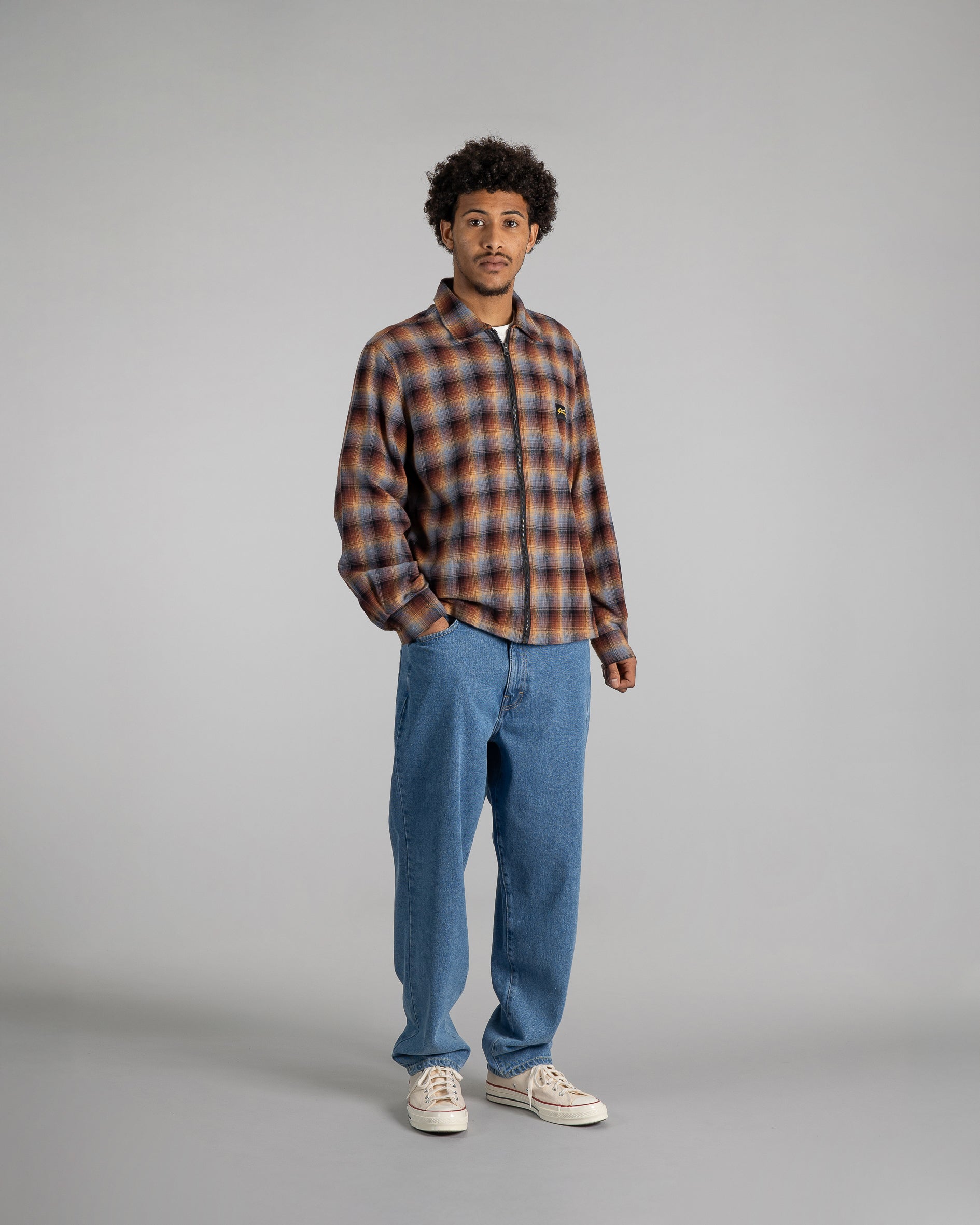 Zip Shirt - Brown/Blue Plaid
