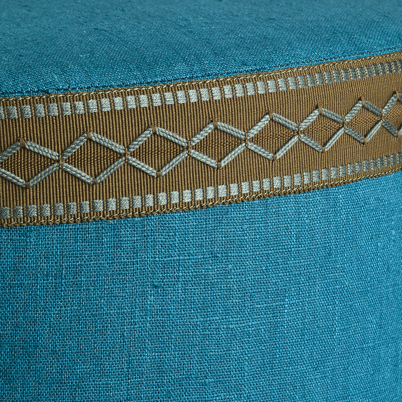 Taburete con asiento Star - Lino azul pavo real - Mayfair Piping