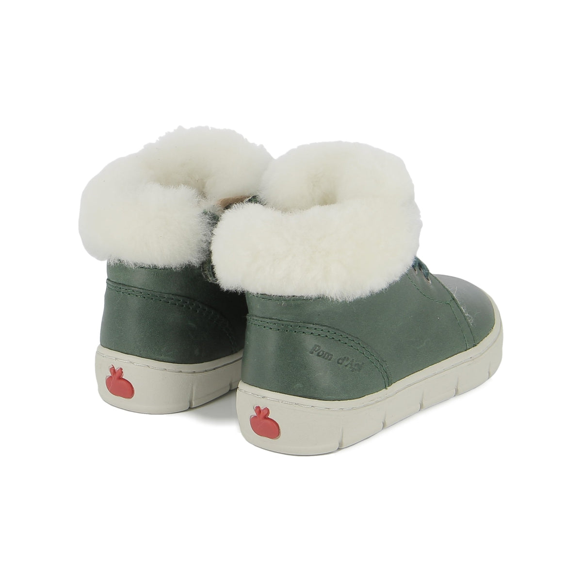 Pom d'Api – Pom D'Api - Start Top Fur - Vert Forêt, chaussures montantes pour enfant en cuir vert avec intérieur en fourrure blanche