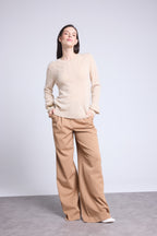 Pull Col Rond Fleurs Brodees Stefania - Beige Creme - Femme