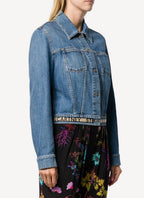 Crop Jacket Organic Medium Stone Denim With Logo Belt - Medium Blue - Women