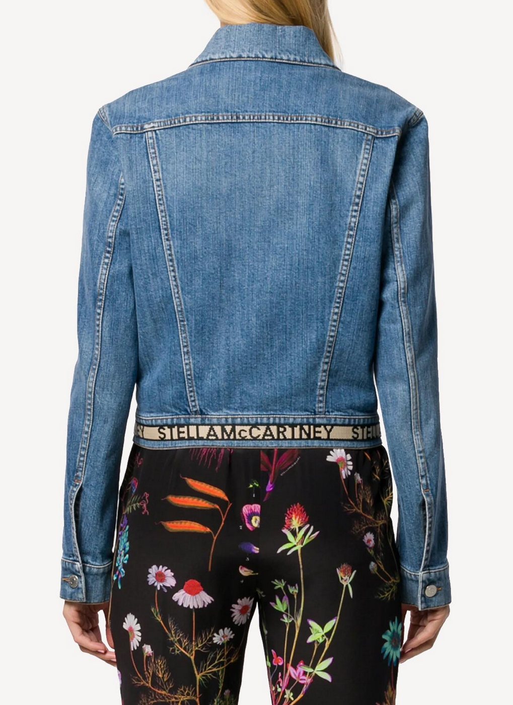 Crop Jacket Organic Medium Stone Denim With Logo Belt - Medium Blue - Women