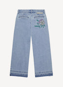 Recycled Vintage Wash Trousers With Embroidery Detail - Sky Blue - Women