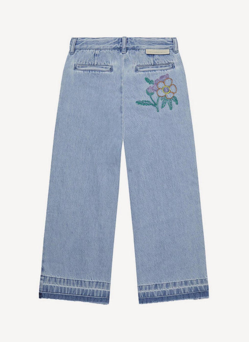 Recycled Vintage Wash Trousers With Embroidery Detail - Sky Blue - Women