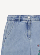 Recycled Vintage Wash Trousers With Embroidery Detail - Sky Blue - Women