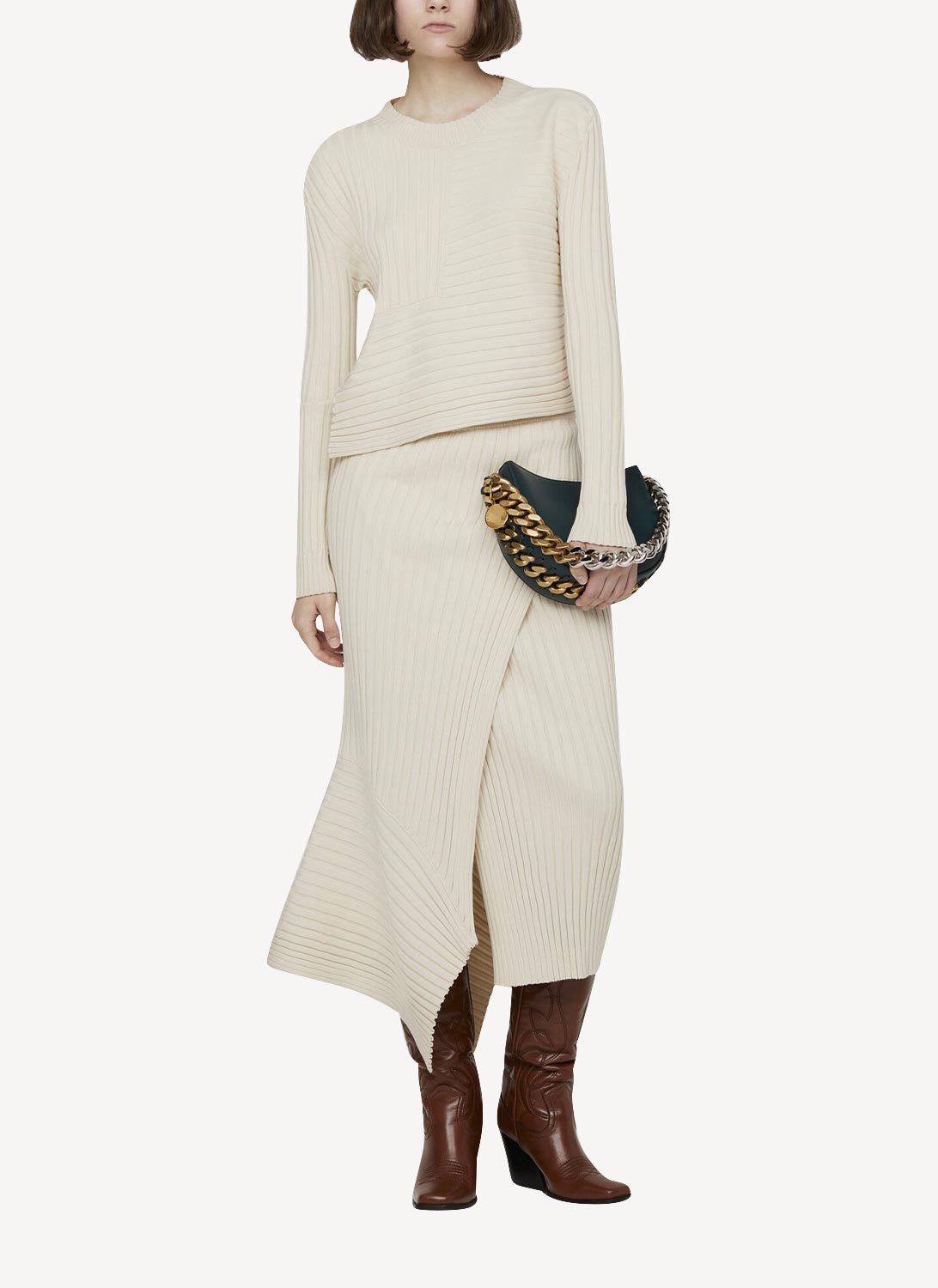 Elevated Cotton Rib Knit Skirt - Cream - Women