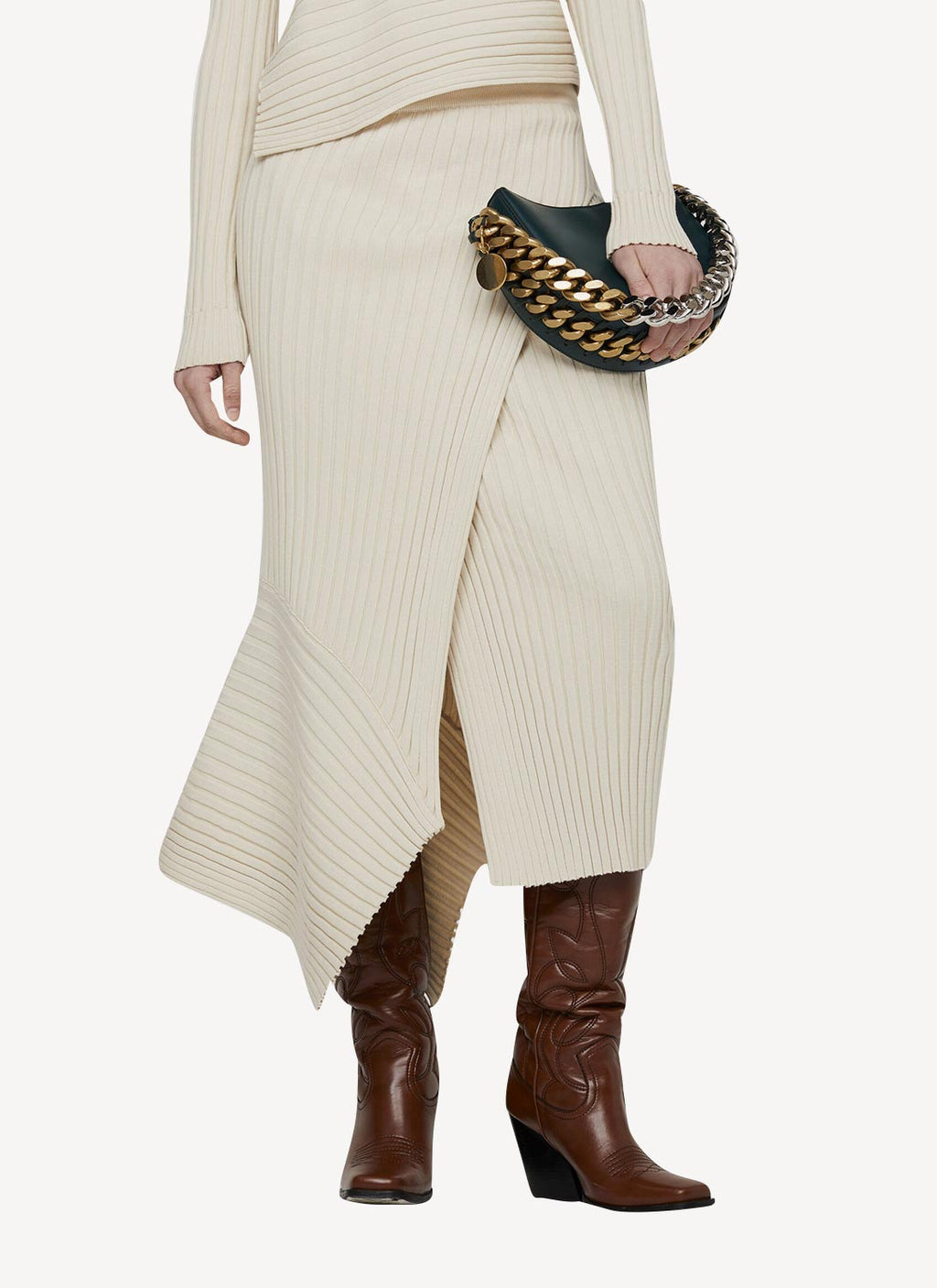 Elevated Cotton Rib Knit Skirt - Cream - Women