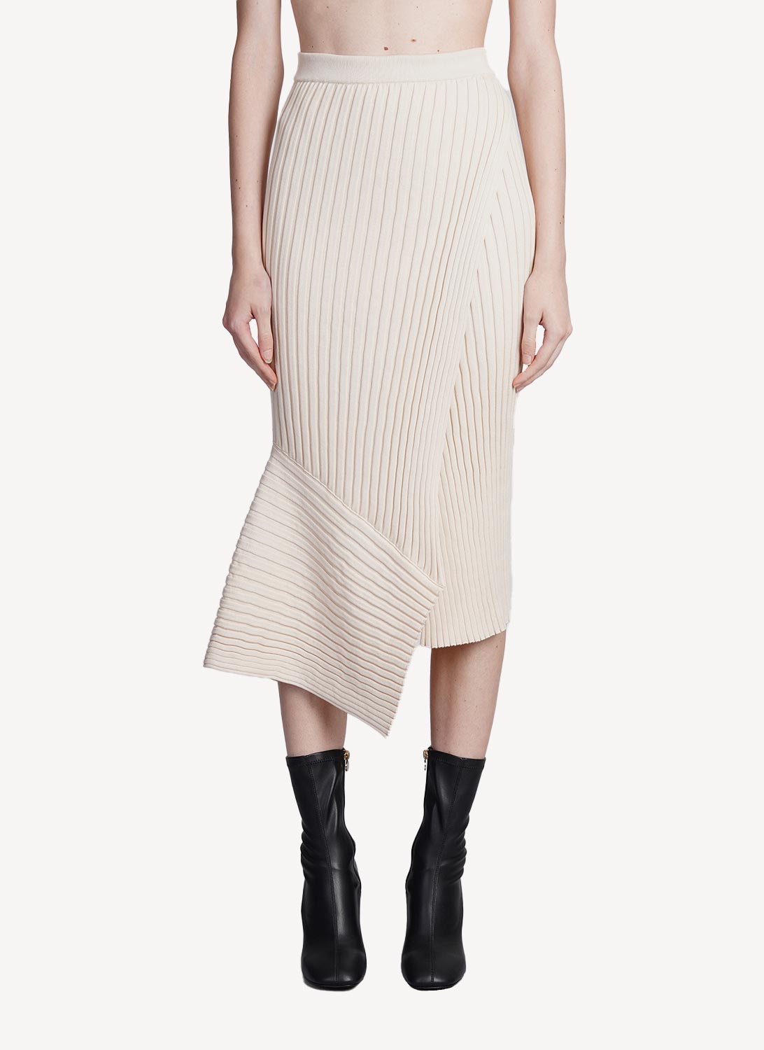 Elevated Cotton Rib Knit Skirt - Cream - Women