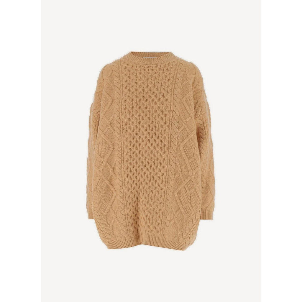 Aran Cable Knit Jumper - Light Camel - Women