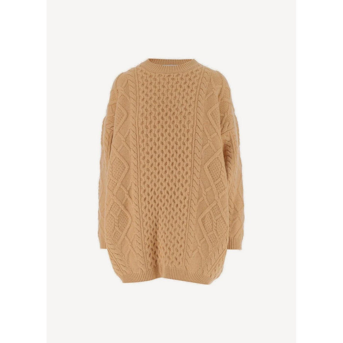 Aran Cable Knit Jumper - Light Camel - Women
