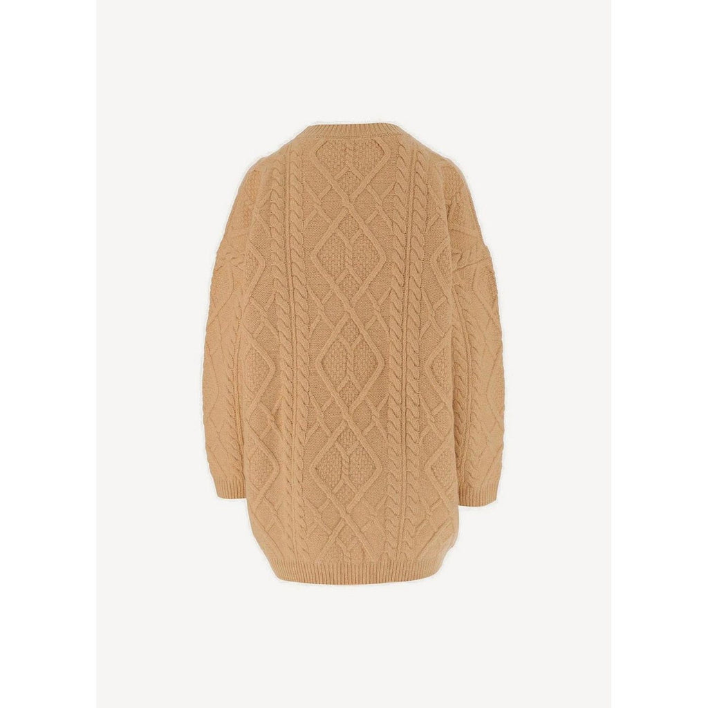 Aran Cable Knit Jumper - Light Camel - Women