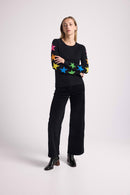 Stella Multicolored Stars Crewneck Sweater - Black - 100% Oeko-Tex Cashmere - Woman