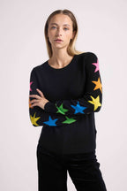Stella Crew-Neck Jumper with Star Sleeves - Black Multicolour