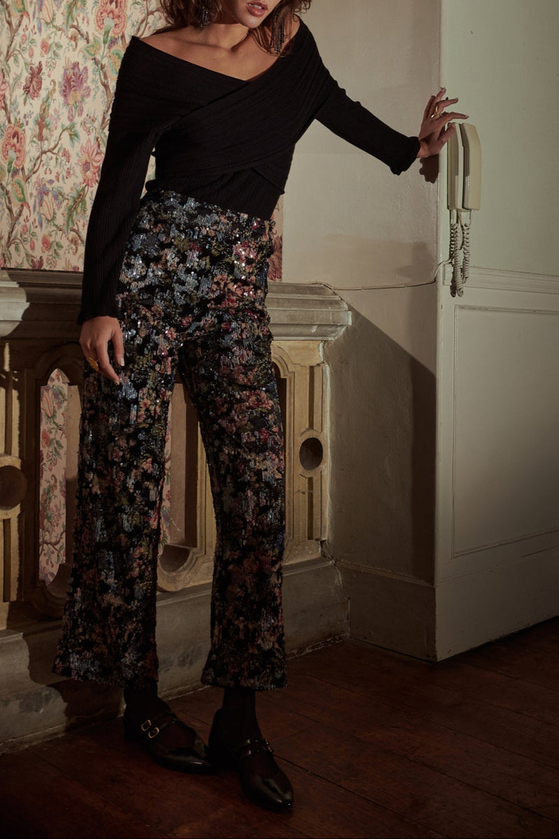 Pantalon Onyx Sequins Fleuris