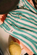 Shorts capri de rayas verdes de georgette