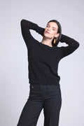 Jersey de cuello redondo con corazones cosidos en los codos Stitch - Negro rojo - Mujer