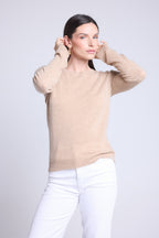 Jersey de cuello redondo con corazones cosidos en los codos Stitch - Beige crema blanco - Mujer