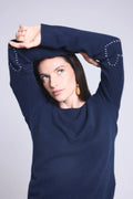 Pull Col Rond Cœur Cousus Coudes Stitch - Bleu Marine Bleu Roi - Femme