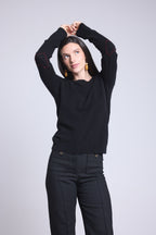 Jersey de cuello redondo con corazones cosidos en los codos Stitch - Negro rojo - Mujer