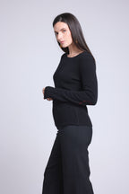 Jersey de cuello redondo con corazones cosidos en los codos Stitch - Negro rojo - Mujer