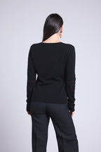 Jersey de cuello redondo con corazones cosidos en los codos Stitch - Negro rojo - Mujer