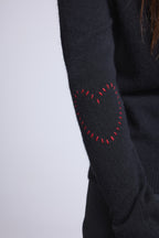 Jersey de cuello redondo con corazones cosidos en los codos Stitch - Negro rojo - Mujer