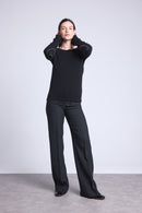 Pull Col Rond Cœur Cousus Coudes Stitch - Noir Blanc - Femme