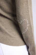Jersey de cuello redondo con corazón y coderas cosidas Stitch - Verde caqui blanco - Mujer