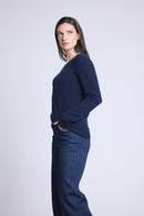Pull Col Rond Cœur Cousus Coudes Stitch - Bleu Marine Bleu Roi - Femme