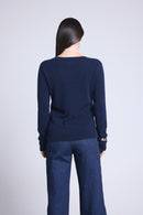 Pull Col Rond Cœur Cousus Coudes Stitch - Bleu Marine Bleu Roi - Femme