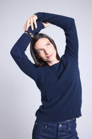 Pull Col Rond Cœur Cousus Coudes Stitch - Bleu Marine Bleu Roi - Femme