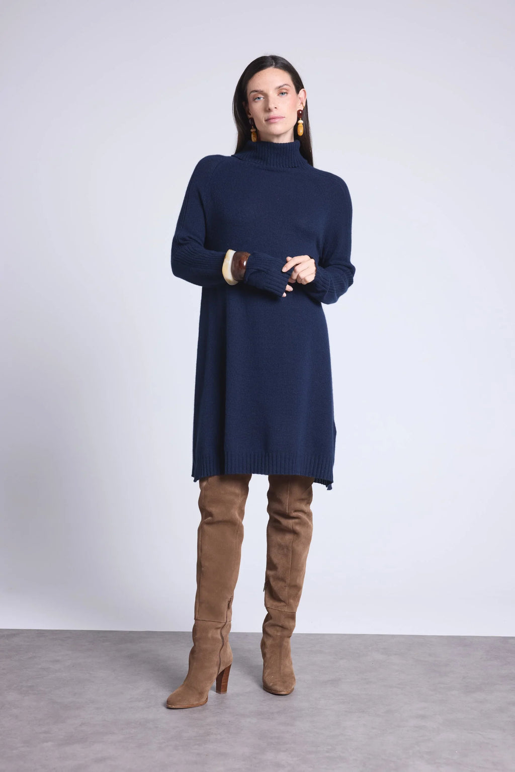Roll Neck Dress Sultana - Navy Blue - Women