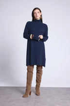Roll Neck Dress Sultana - Navy Blue - Women