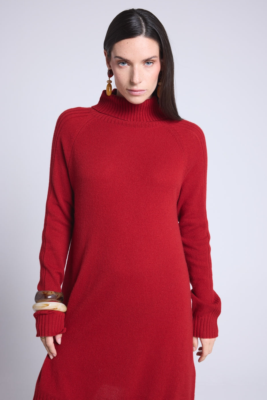 Sultana Roll-Neck Dress - Burgundy Red - Women