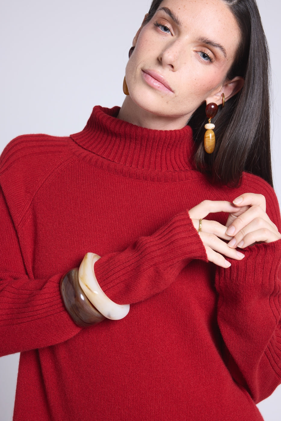 Sultana Roll-Neck Dress - Burgundy Red - Women