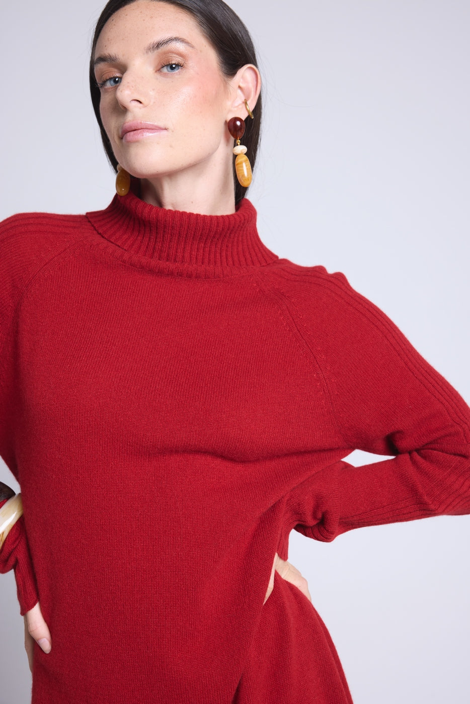 Sultana Roll-Neck Dress - Burgundy Red - Women