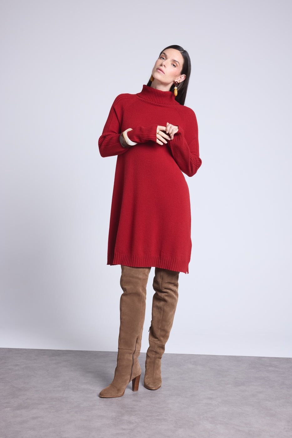Sultana Roll-Neck Dress - Burgundy Red - Women