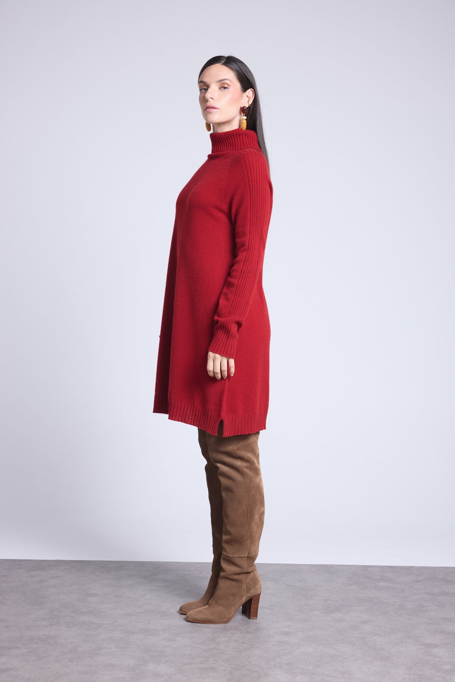 Sultana Roll-Neck Dress - Burgundy Red - Women