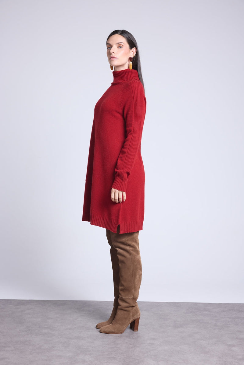 Vestido de cuello alto Sultana - Rojo burdeos - Mujer
