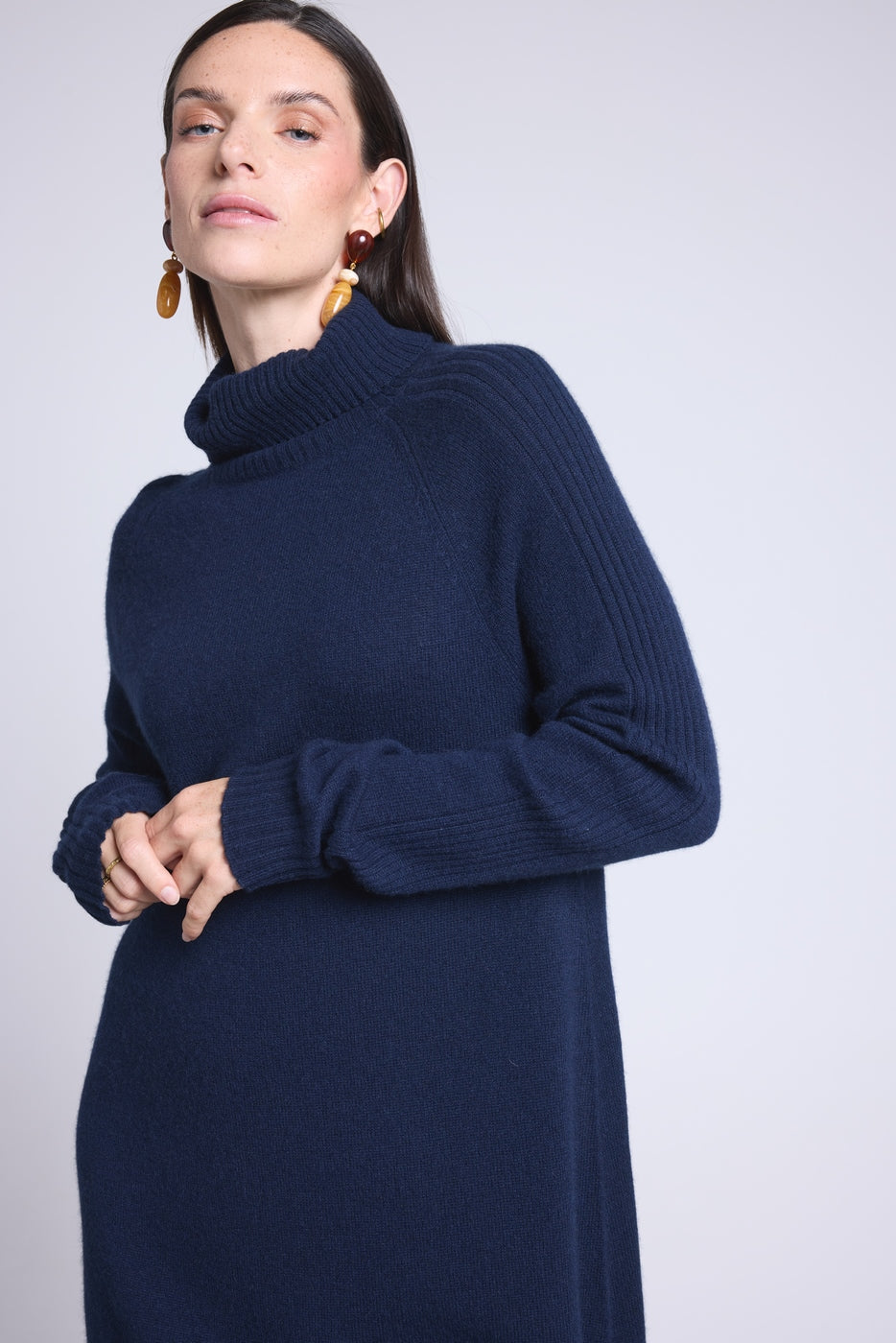 Roll Neck Dress Sultana - Navy Blue - Women