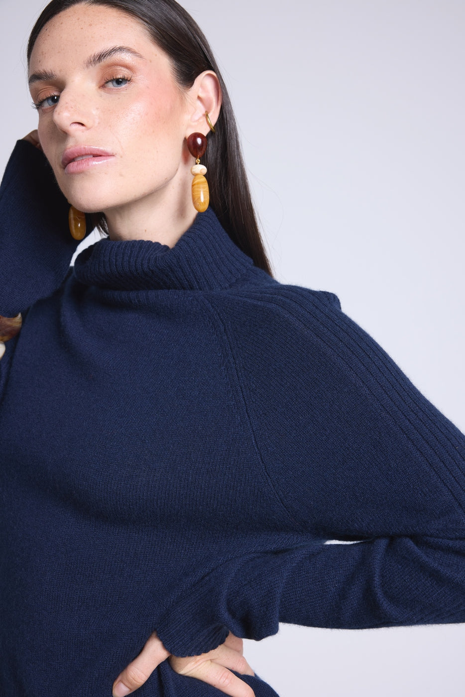 Roll Neck Dress Sultana - Navy Blue - Women