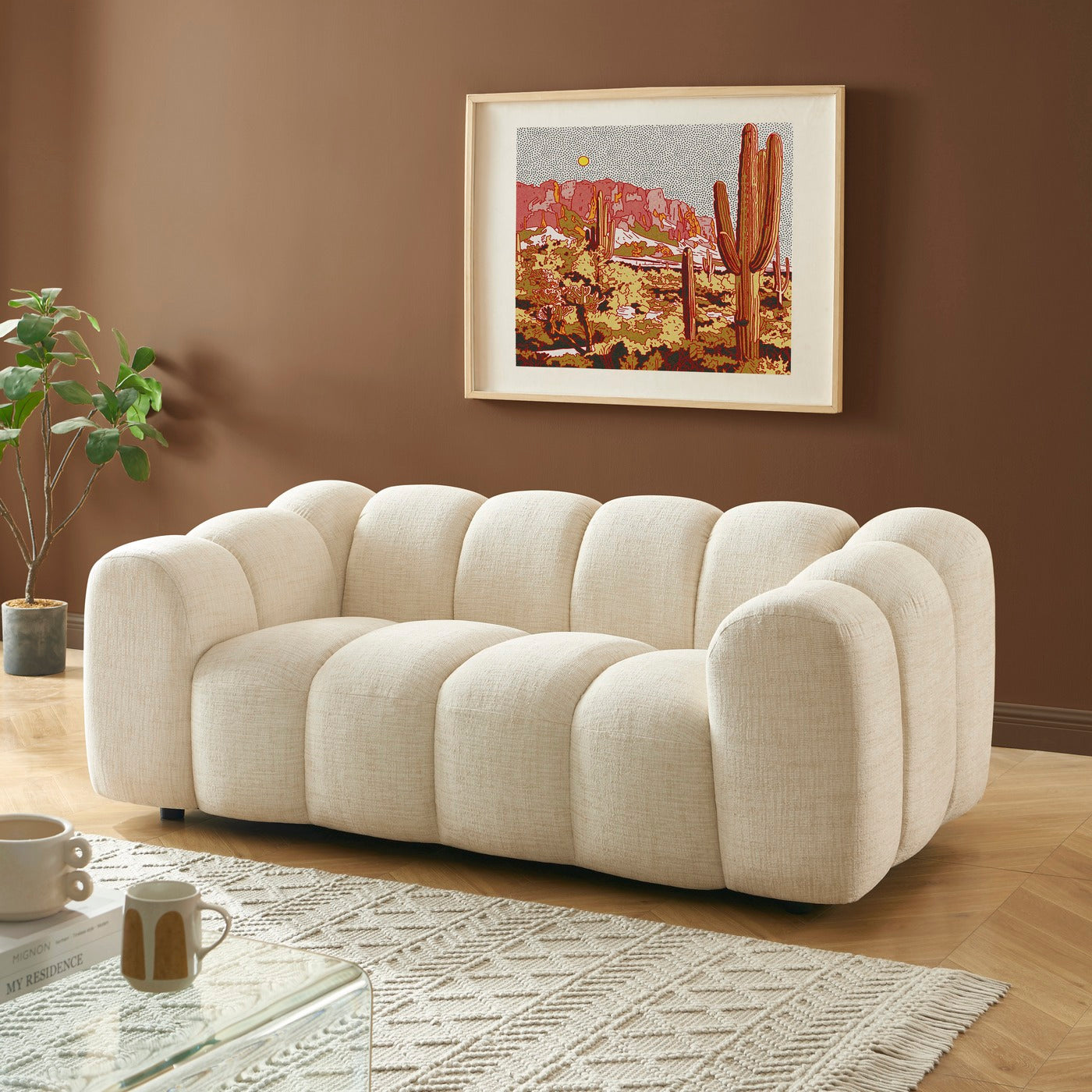 Sunny - 3-Seater Sofa - Tweed Fabric - Ecru