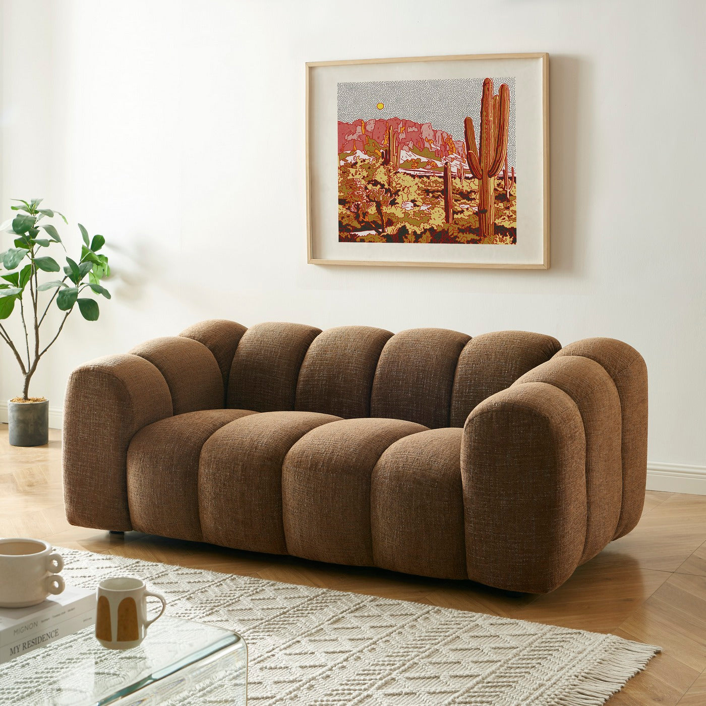 Sunny - 2-Seater Sofa - Tweed Fabric - Brown