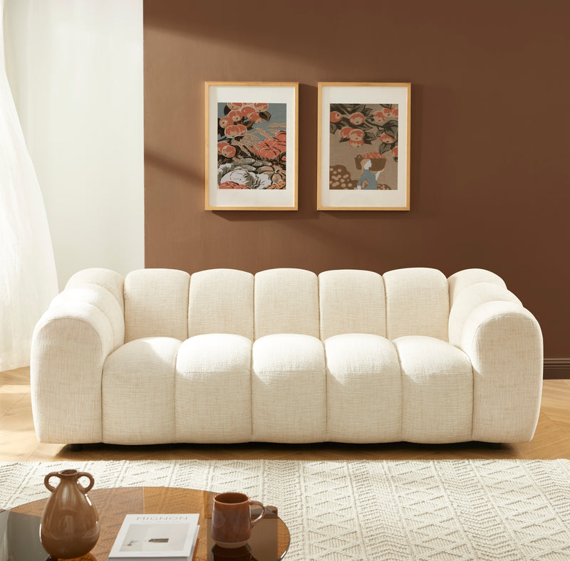 Canapé Droit Sunny 3 Places - Tissu Tweed Écru