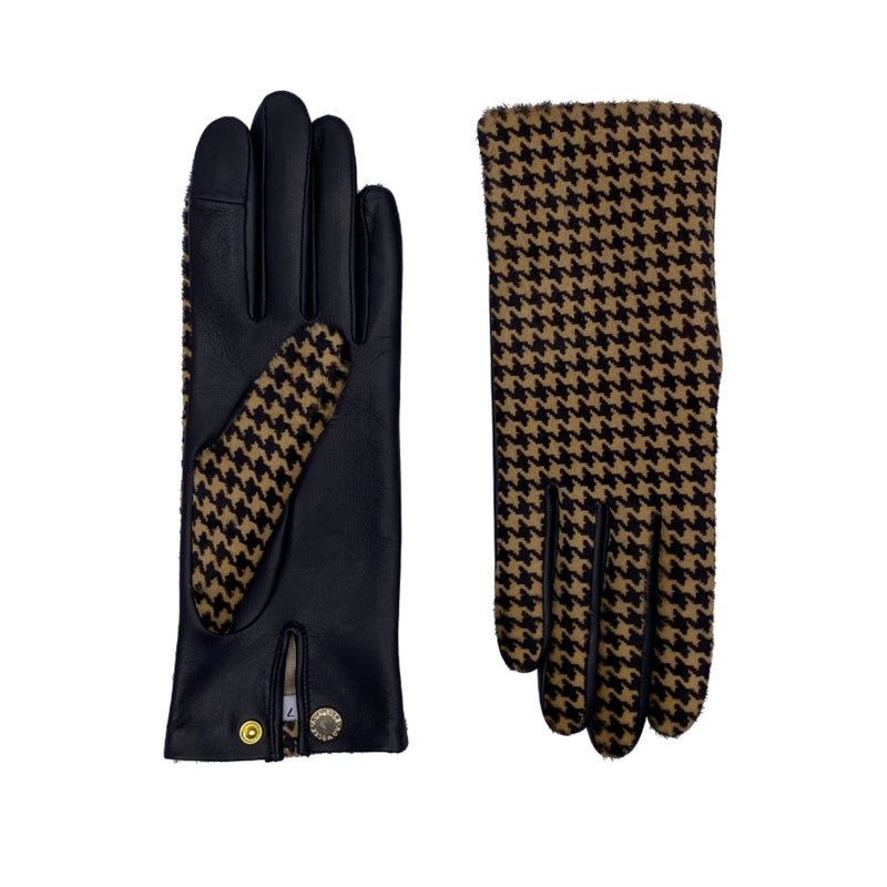 Gants Susan Cuir Doublés Soie - Noir Tactile/Camel - Femme
